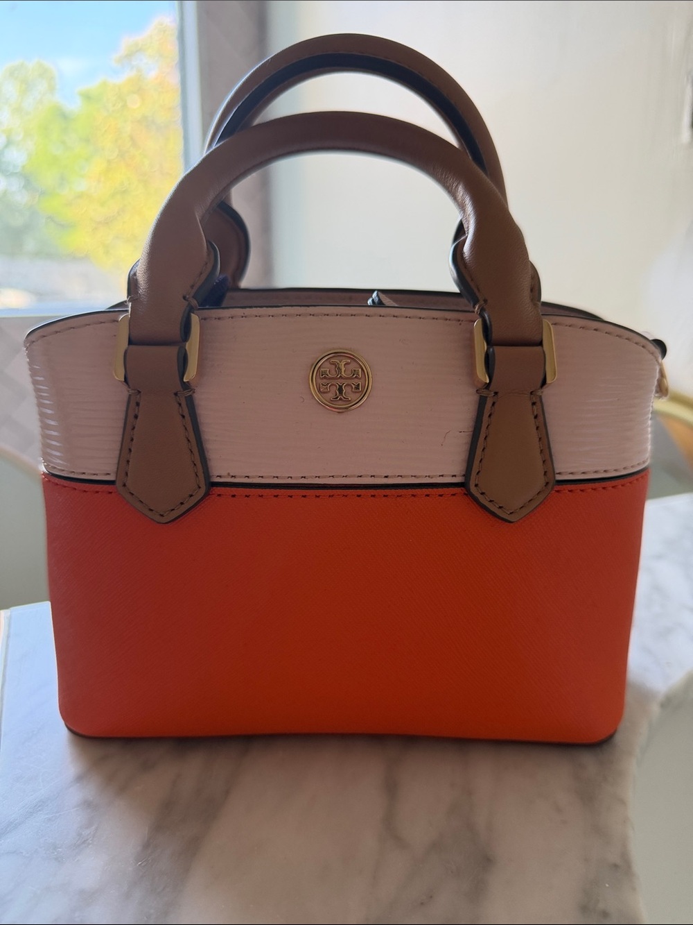 Tory Burch Orange, Pink & Tan Mini Satchel